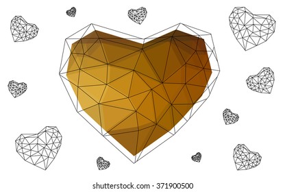 Dark Multicolor heart isolated on white background. Geometric rumpled triangular low poly origami style gradient graphic illustration. Vector polygonal design for your business.