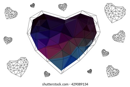Dark Multicolor heart isolated on white background. Geometric rumpled triangular low poly origami style gradient graphic illustration. Vector polygonal design for your business.