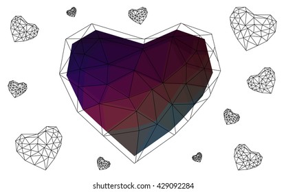 Dark Multicolor heart isolated on white background. Geometric rumpled triangular low poly origami style gradient graphic illustration. Vector polygonal design for your business.
