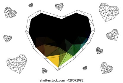 Dark Multicolor heart isolated on white background. Geometric rumpled triangular low poly origami style gradient graphic illustration. Vector polygonal design for your business.