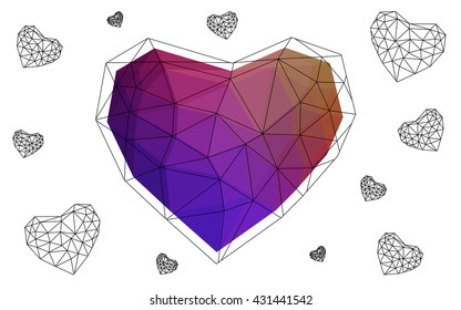 Dark Multicolor heart isolated on white background. Geometric rumpled triangular low poly origami style gradient graphic illustration. Vector polygonal design for your business.