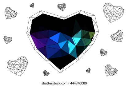 Dark Multicolor heart isolated on white background. Geometric rumpled triangular low poly origami style gradient graphic illustration. Vector polygonal design for your business.
