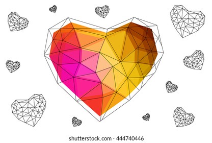 Dark Multicolor heart isolated on white background. Geometric rumpled triangular low poly origami style gradient graphic illustration. Vector polygonal design for your business. Dark Multicolor heart isolated on white background. Geometric rumpled triangular low poly origami style gradient graphic illustration. Vector polygonal design for your business.