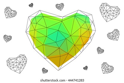 Dark Multicolor heart isolated on white background. Geometric rumpled triangular low poly origami style gradient graphic illustration. Vector polygonal design for your business.