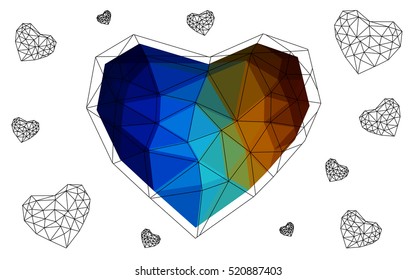Dark Multicolor heart isolated on white background. Geometric rumpled triangular low poly origami style gradient graphic illustration. Vector polygonal design for your business.