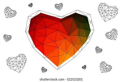 Dark Multicolor heart isolated on white background. Geometric rumpled triangular low poly origami style gradient graphic illustration. Vector polygonal design for your business.