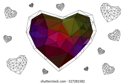 Dark Multicolor heart isolated on white background. Geometric rumpled triangular low poly origami style gradient graphic illustration. Vector polygonal design for your business.