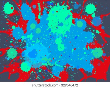 Dark multicolor paint artistic layered splashes background.
