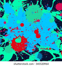 Dark multicolor paint artistic layered splashes background.