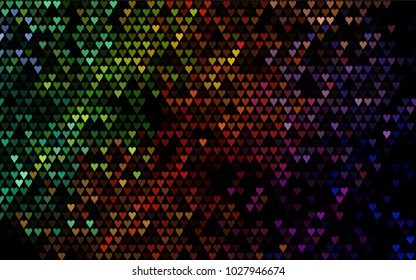 Dark Multicolor, Rainbow vector abstract small hearts on white background. Template for valentine day with sweet, romantic concept. Amazing pattern for your design, banner, leaflet.