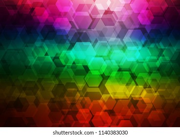 Dark Multicolor, Rainbow vector abstract mosaic template. Brand new colored illustration in blurry style with gradient. The best hexagonal design for your business.