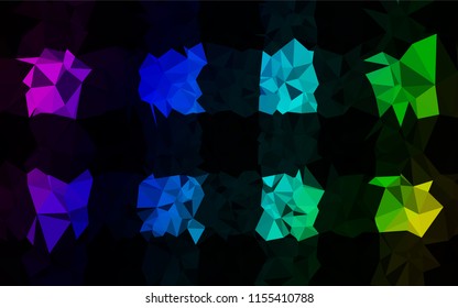 Dark Multicolor, Rainbow vector abstract polygonal texture. Triangular geometric sample with gradient.  Brand new style for your business design.