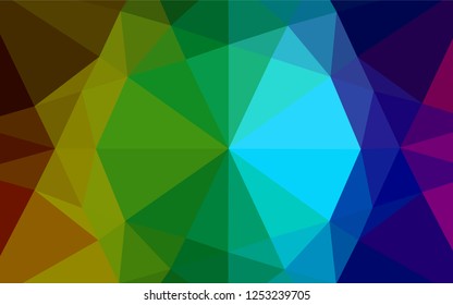 Dark Multicolor, Rainbow vector abstract polygonal layout. Shining illustration, which consist of triangles. The best triangular design for your business.