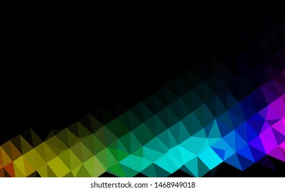 Dark Multicolor, Rainbow vector abstract polygonal texture. Shining illustration, which consist of triangles. Template for your brand book.