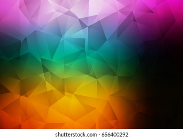 Dark Multicolor, Rainbow vector abstract mosaic pattern. A sample with polygonal shapes. Triangular pattern for your business design.