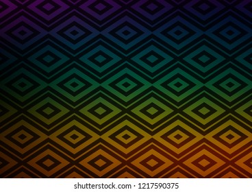 Dark Multicolor, Rainbow vector backdrop with lines, cubes. Colorful lines, squares on abstract background with gradient. Pattern for ads, posters, banners.