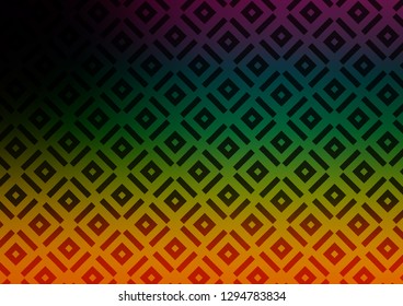 Dark Multicolor, Rainbow vector backdrop with lines, cubes. Colorful lines, squares on abstract background with gradient. Pattern for websites, landing pages.