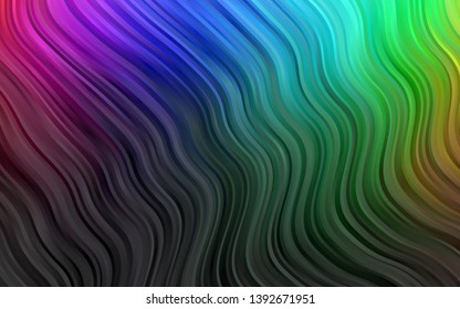 Dark Multicolor, Rainbow vector backdrop with bent lines. Shining illustration, which consist of blurred lines, circles. Marble style for your business design.