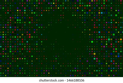 Dark Multicolor, Rainbow vector backdrop with dots. Beautiful colored illustration with blurred circles in nature style. Design for business adverts.