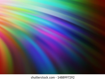 Dark Multicolor, Rainbow vector backdrop with bent lines. Creative illustration in halftone marble style with gradient. Brand new design for your ads, poster, banner.