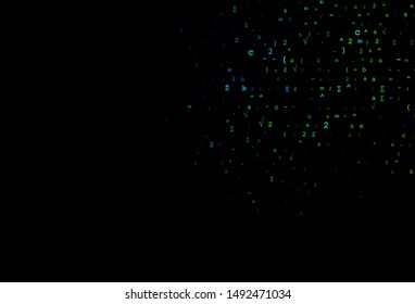 Dark Multicolor, Rainbow vector backdrop with algebra elements. Abstract illustration with colored algebra signs. Pattern for ads, booklets, leaflets of education.