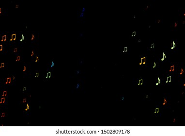 Dark Multicolor, Rainbow vector backdrop with music notes. Decorative design in abstract style with music shapes. Modern design for wallpapers.
