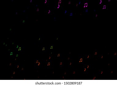 Dark Multicolor, Rainbow vector backdrop with music notes. Modern abstract illustration with melody keys. Template for fasion magazines.