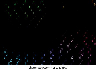 Dark Multicolor, Rainbow vector backdrop with music notes. Isolated colorful music keys on abstract background. Pattern for school ad, booklets.