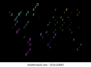 Dark Multicolor, Rainbow vector backdrop with music notes. Decorative design in abstract style with music shapes. Pattern for festival leaflets.