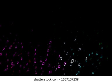 Dark Multicolor, Rainbow vector backdrop with music notes. Decorative design in abstract style with music shapes. Pattern for websites of musitians.