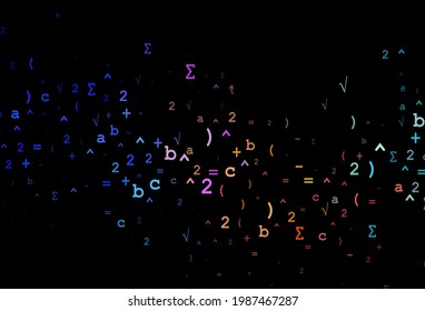 Dark Multicolor, Rainbow vector backdrop with algebra elements. Blurred design in simple style with collection of numerals. Pattern for school, grammar websites.