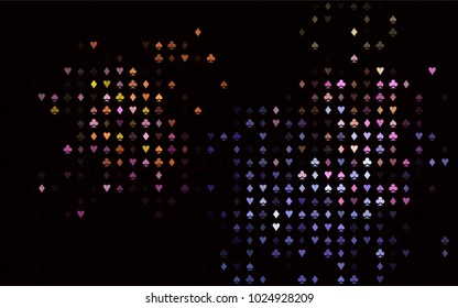 Dark Multicolor, Rainbow vector background with cards signs. Glitter abstract sketch with isolated symbols of playing cards. Template for business cards of casinos.