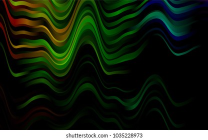 Dark Multicolor, Rainbow vector background with bent lines. Blurred geometric sample with gradient bubbles.  Marble style for your business design.