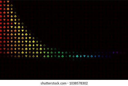 Dark Multicolor, Rainbow vector background with cards signs. Colored illustration with hearts, spades, clubs, diamonds. Template for business cards of casinos.