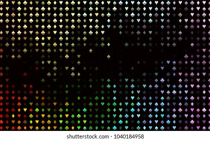 Dark Multicolor, Rainbow vector background with cards signs. Blurred decorative design of hearts, spades, clubs, diamonds. Pattern for leaflets of poker games, events.