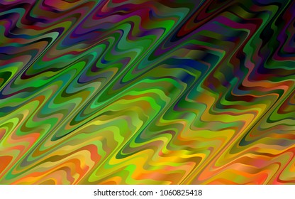 Dark Multicolor, Rainbow vector background with bent lines. Shining illustration, which consist of blurred lines, circles. Brand-new design for your ads, poster, banner.