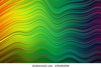 Dark Multicolor, Rainbow vector background with bent ribbons. Glitter abstract illustration with wry lines. The best blurred design for your business.