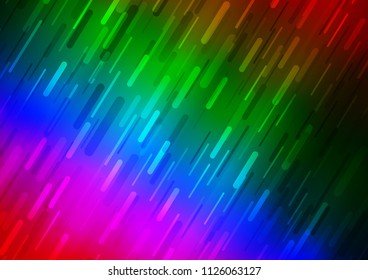 Dark Multicolor, Rainbow vector background with straight lines. Decorative shining illustration with lines on abstract template. The pattern can be used as ads, poster, banner for commercial.