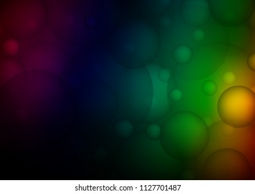 Dark Multicolor, Rainbow vector background with dots. Blurred bubbles on abstract background with colorful gradient. Pattern can be used as texture of water, rain drops.