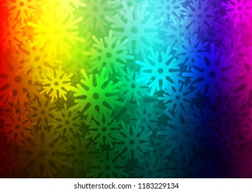 Dark Multicolor, Rainbow vector background with xmas snowflakes. Decorative shining illustration with snow on abstract template. New year design for your business advert.