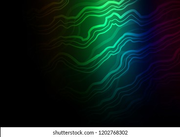 Dark Multicolor, Rainbow vector background with bent ribbons. Creative illustration in halftone marble style with gradient. Brand new design for your ads, poster, banner.