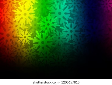 Dark Multicolor, Rainbow vector background with xmas snowflakes. Modern geometrical abstract illustration with crystals of ice. The pattern can be used for year new  websites.