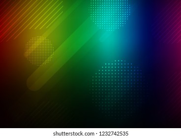 Dark Multicolor, Rainbow vector background with straight lines and dots. Shining colored illustration with rounded stripes, dots. The template can be used as a background.