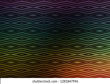 Dark Multicolor, Rainbow vector background with lines, rhombuses. Colorful lines, squares on abstract background with gradient. Pattern for ads, posters, banners.