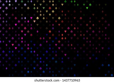 Dark Multicolor, Rainbow vector background with cards signs. Colored illustration with hearts, spades, clubs, diamonds. Pattern for ads of parties, events in Vegas.