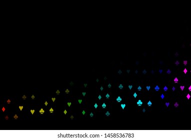 Dark Multicolor, Rainbow vector background with cards signs. Illustration with set of hearts, spades, clubs, diamonds. Design for ad, poster, banner of gambling websites.