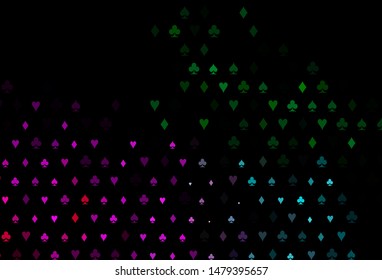 Dark Multicolor, Rainbow vector background with cards signs. Illustration with set of hearts, spades, clubs, diamonds. Pattern for booklets, leaflets of gambling houses.