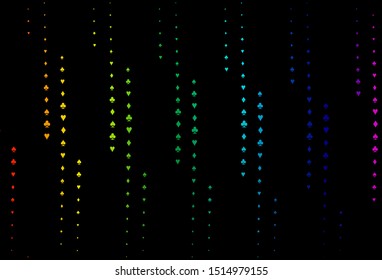 Dark Multicolor, Rainbow vector background with cards signs. Illustration with set of hearts, spades, clubs, diamonds. Pattern for booklets, leaflets of gambling houses.