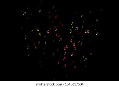 Dark Multicolor, Rainbow vector background with music symbols. Isolated colorful music keys on abstract background. Pattern for websites of musitians.