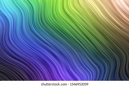 Dark Multicolor, Rainbow vector background with bent ribbons. Creative illustration in halftone marble style with gradient. Brand new design for your ads, poster, banner.